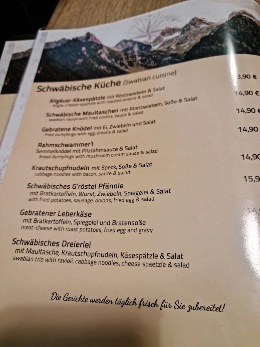 Speisekarte, Autohof Aichstetten