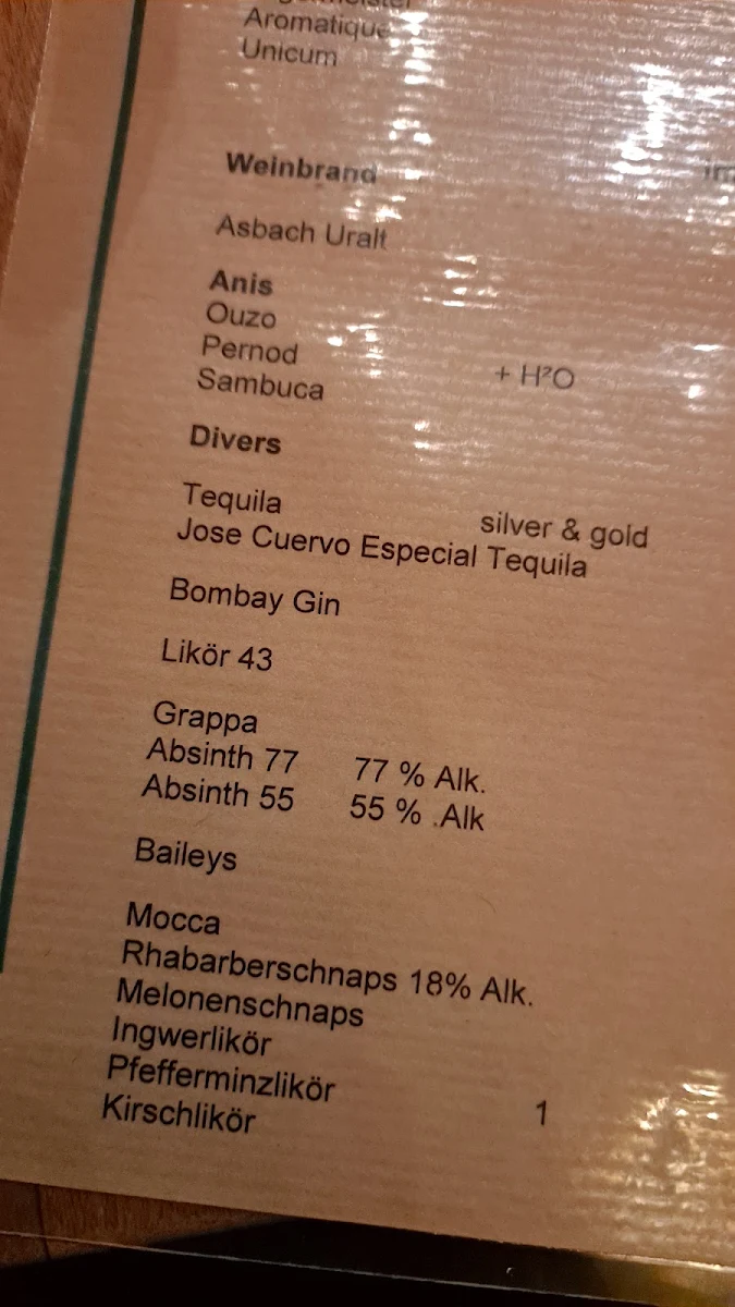 Speisekarte, Café Quirinus