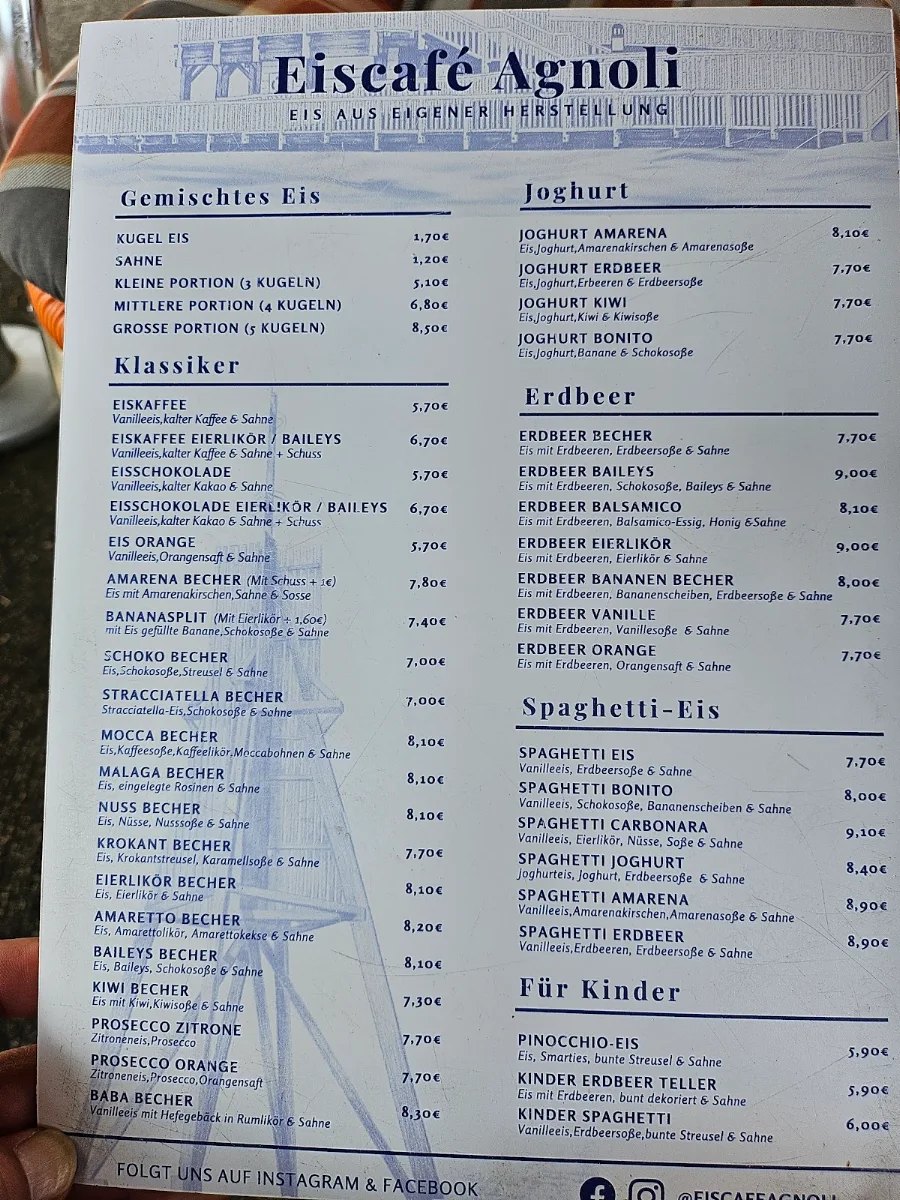 Speisekarte, Eiscafé Agnoli