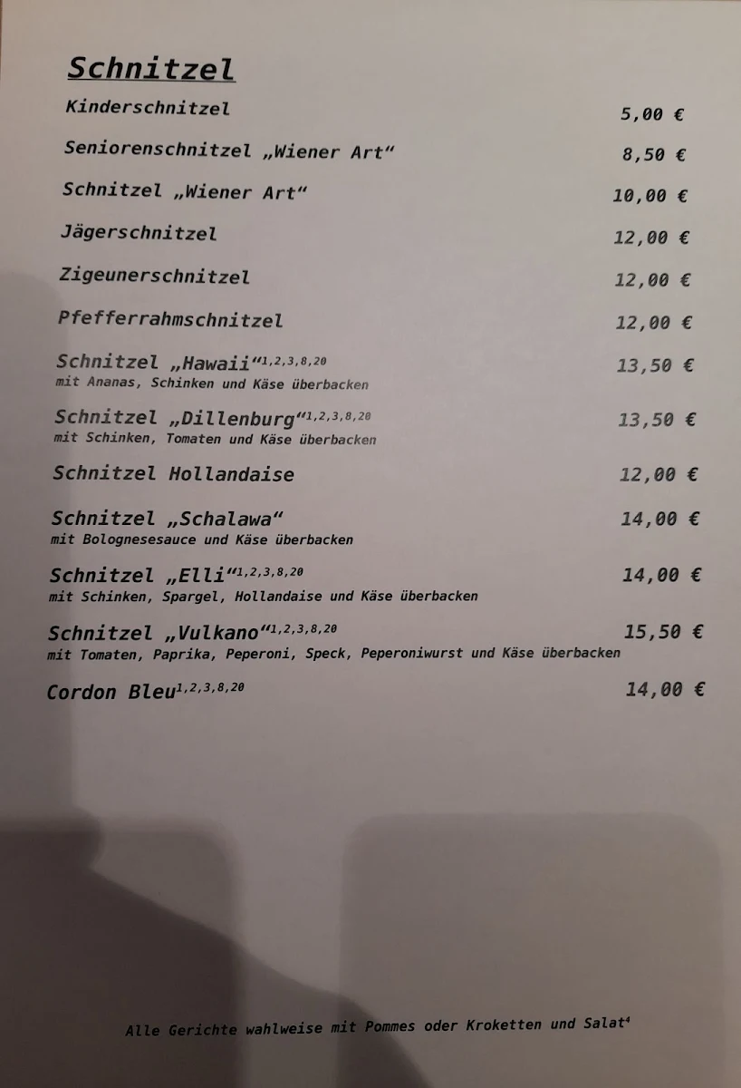 Speisekarte, Gaststätte Bauernstübchen