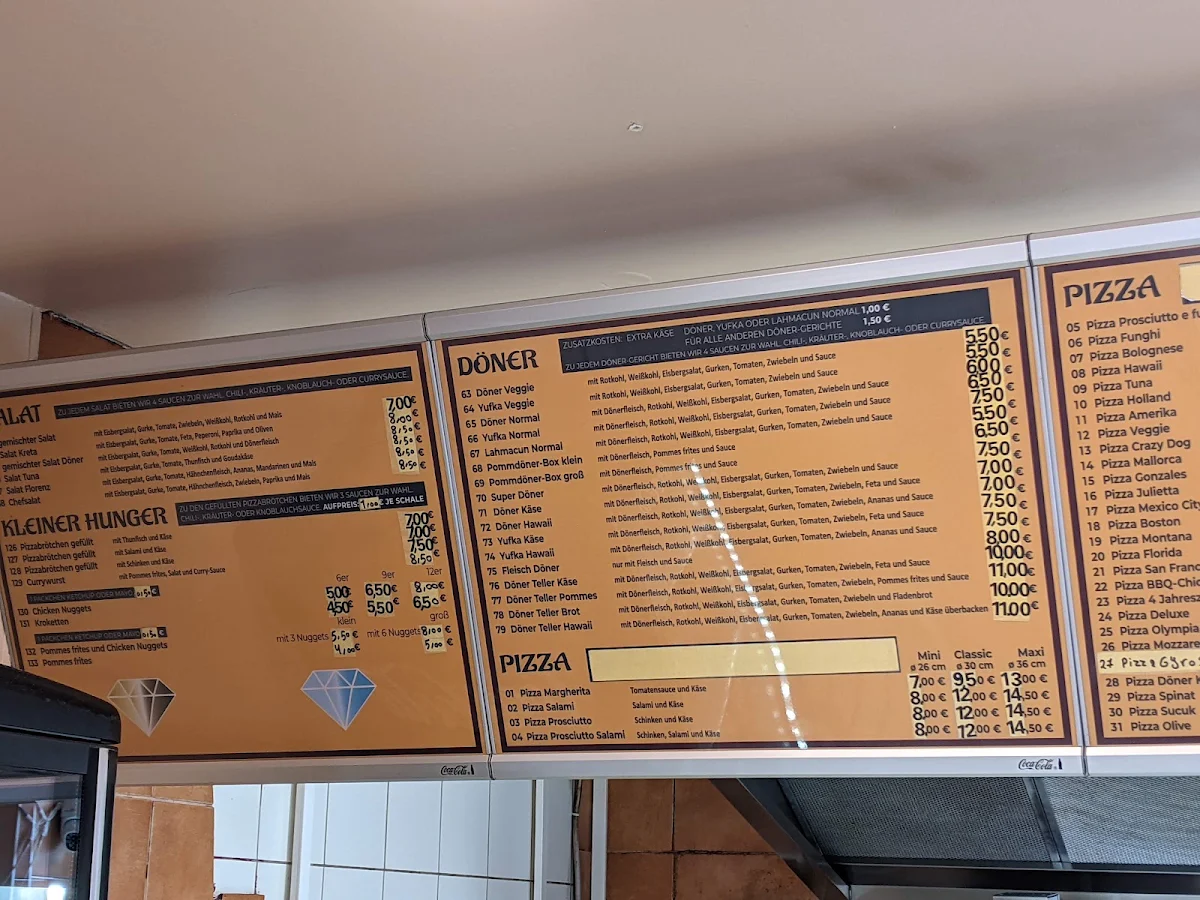 Speisekarte, Diamant pizzeria &kebap Haus