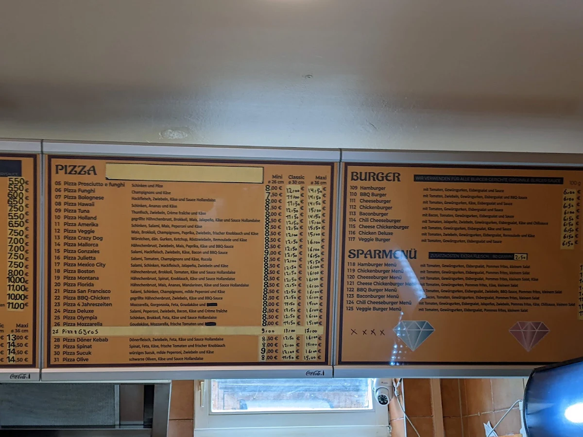 Speisekarte, Diamant pizzeria &kebap Haus
