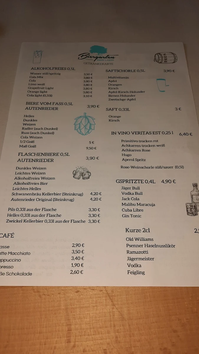 Speisekarte, Biergarten Beim Lagoi