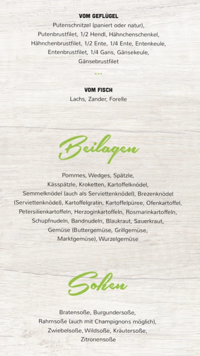 Speisekarte, Biergarten Beim Lagoi