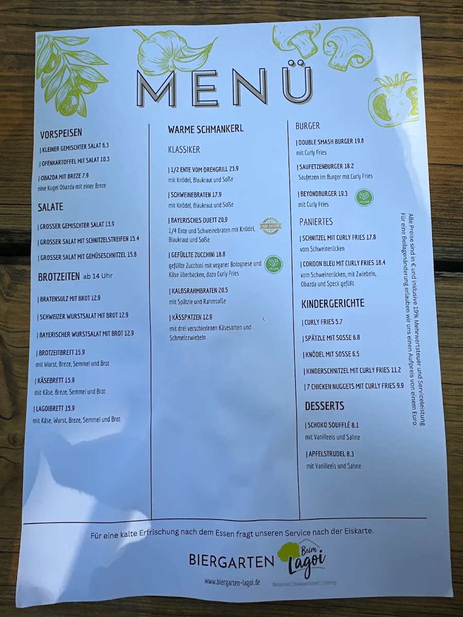 Speisekarte, Biergarten Beim Lagoi