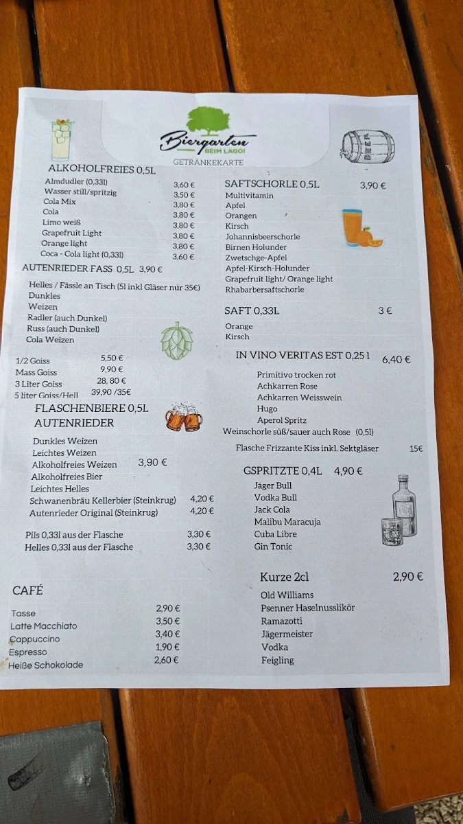 Speisekarte, Biergarten Beim Lagoi