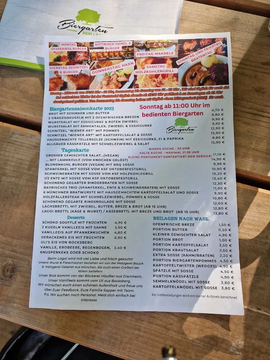 Speisekarte, Biergarten Beim Lagoi