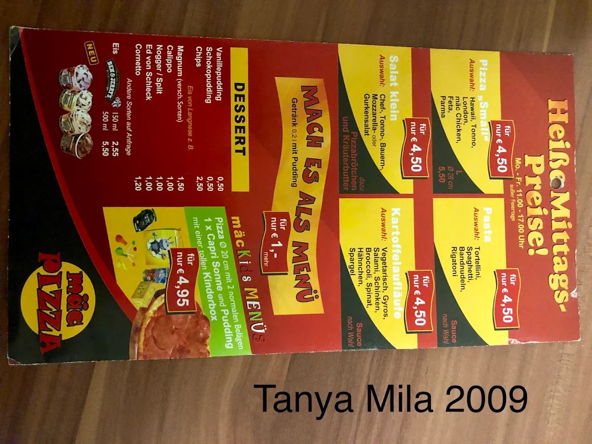 Speisekarte, mäc Pizza Celle (i.L.)