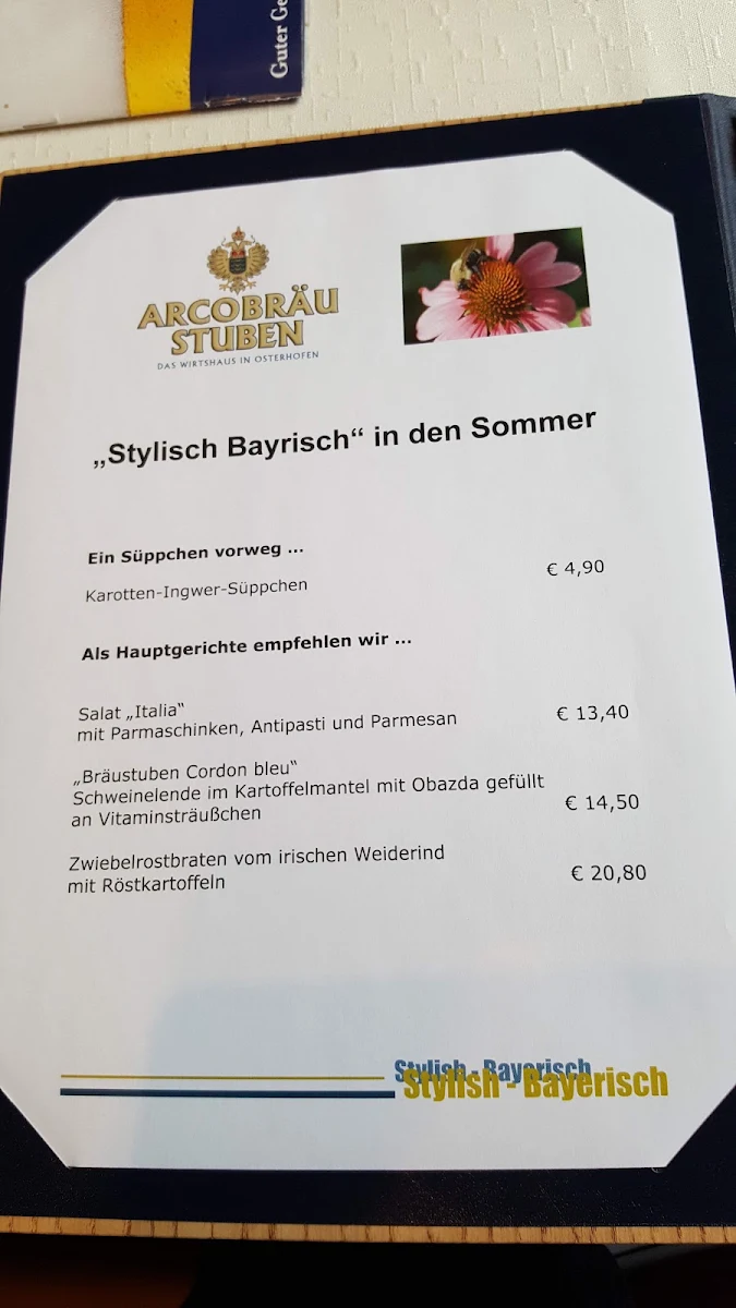 Speisekarte, Arcobräu Stuben