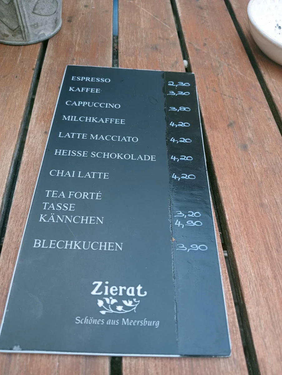 Speisekarte, Zierat Café