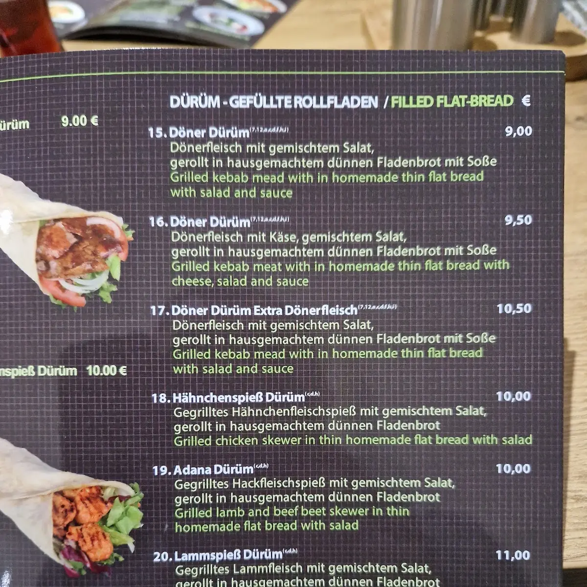 Speisekarte, Kristall Restaurant
