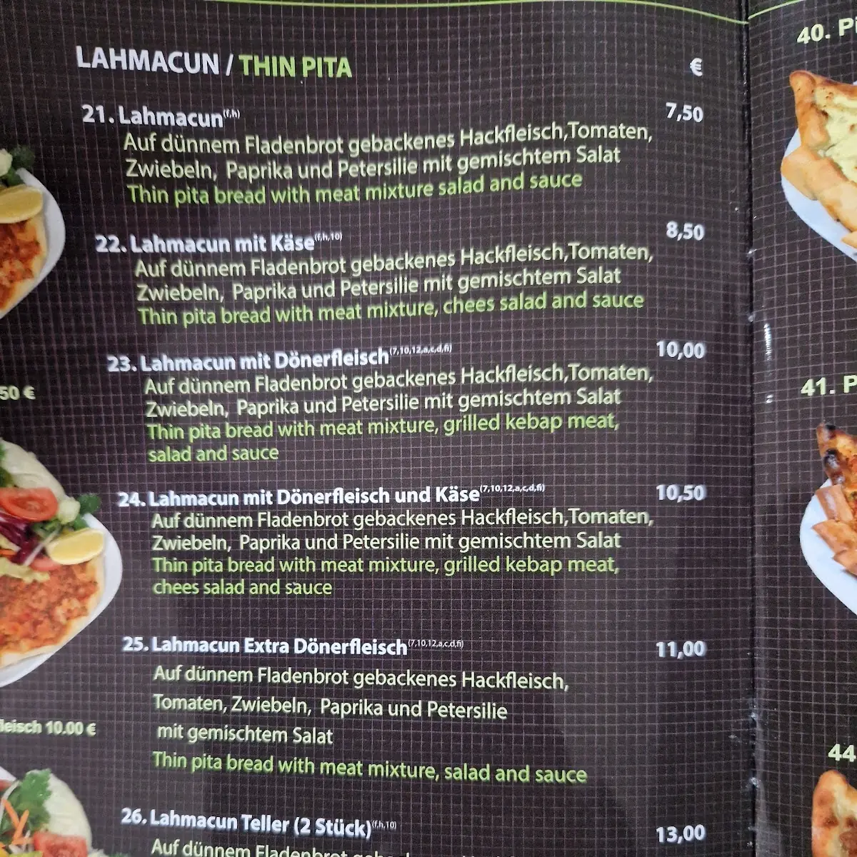 Speisekarte, Kristall Restaurant