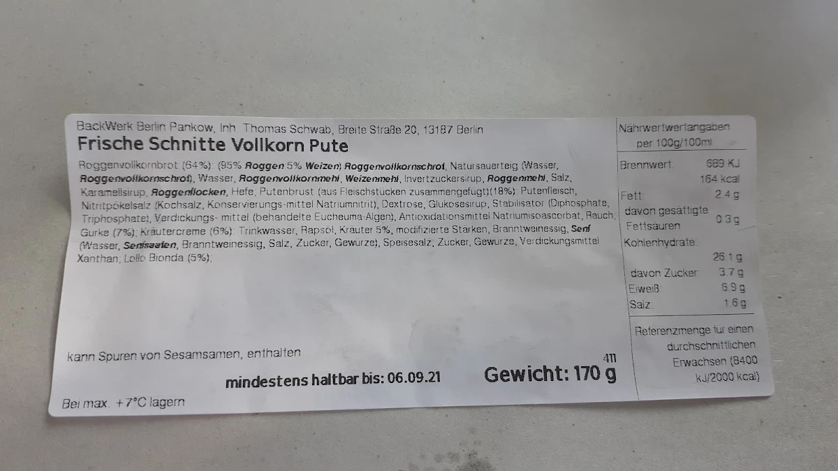 Speisekarte, BackWerk
