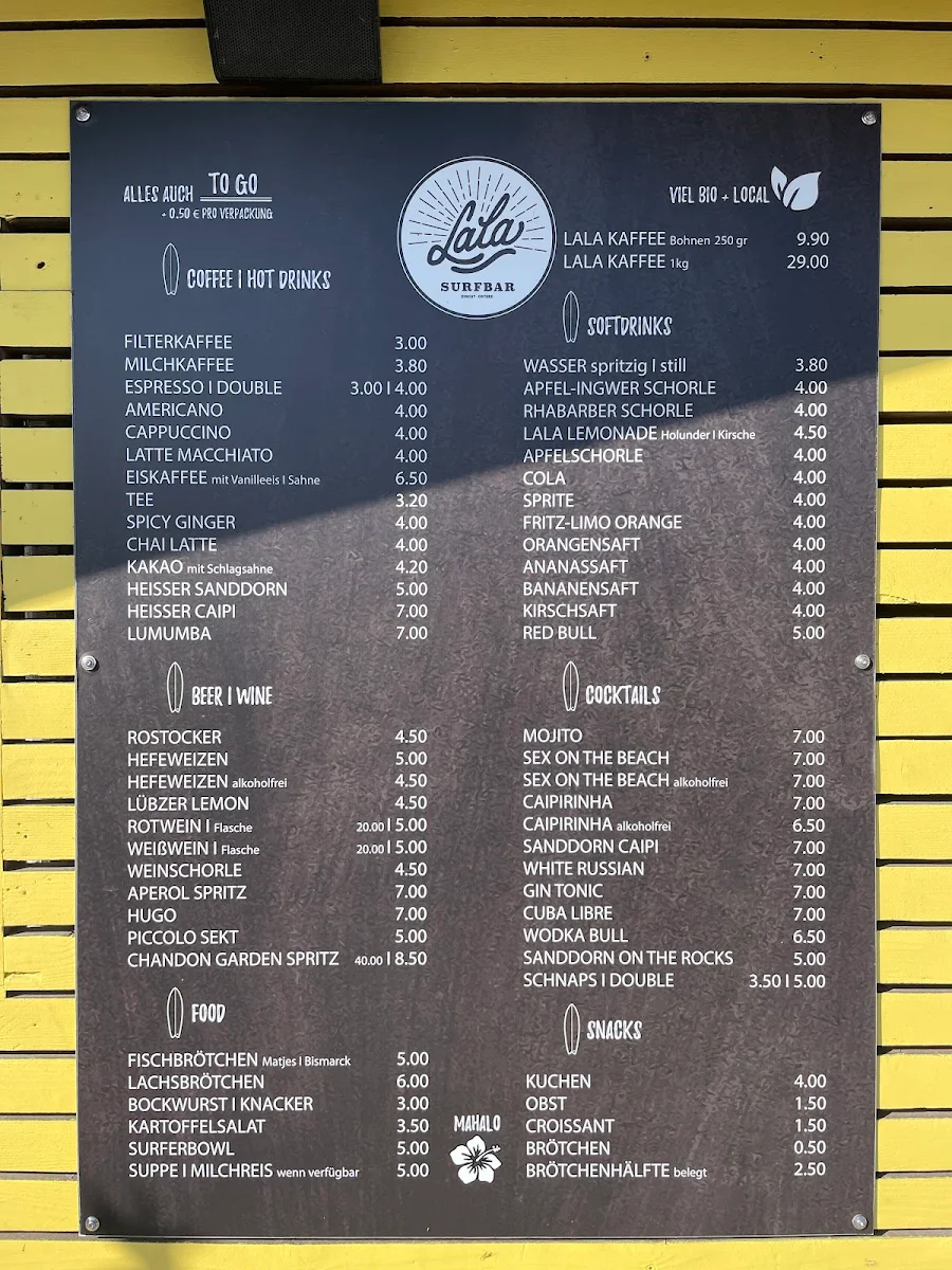 Speisekarte, LaLa Surfbar Zingst