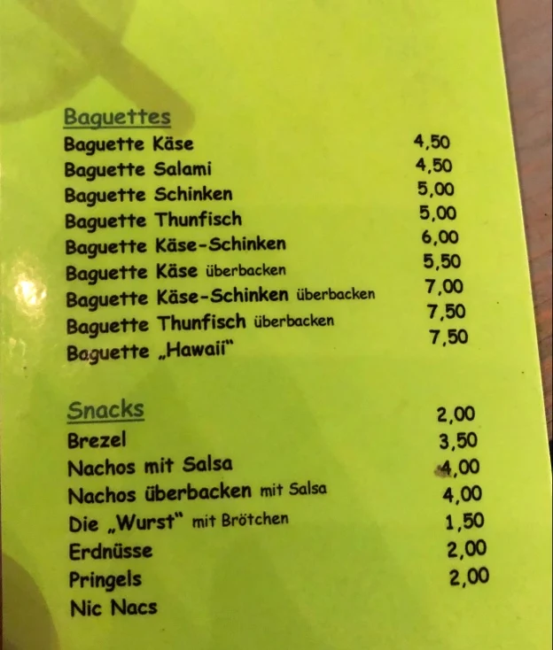 Speisekarte, Japi's Bistro