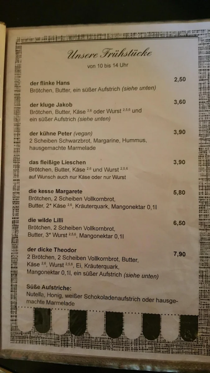 Speisekarte, Café Franck