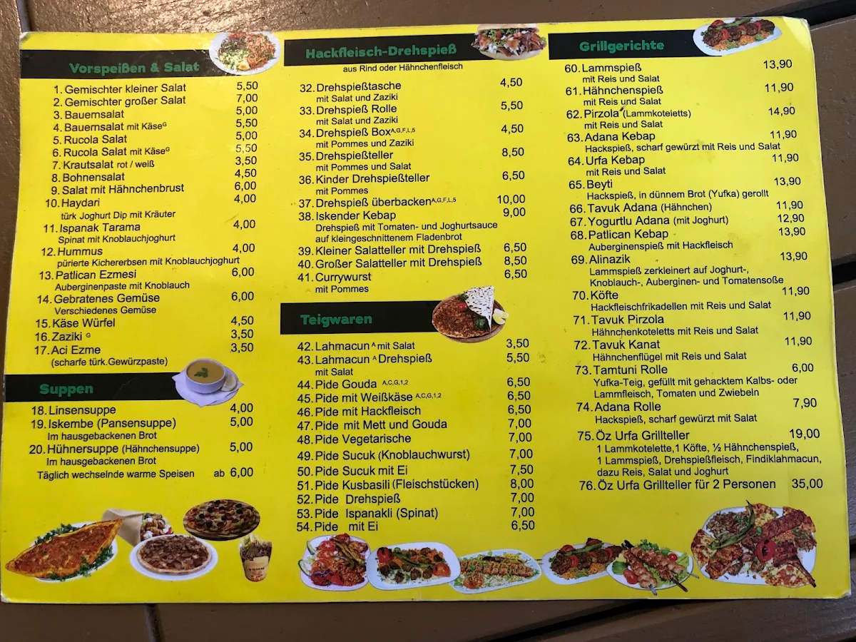 Speisekarte, Öz Urfa - Turkish Restaurant