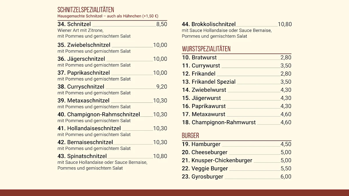 Speisekarte, Schlemmerstube Herten-Bertlich