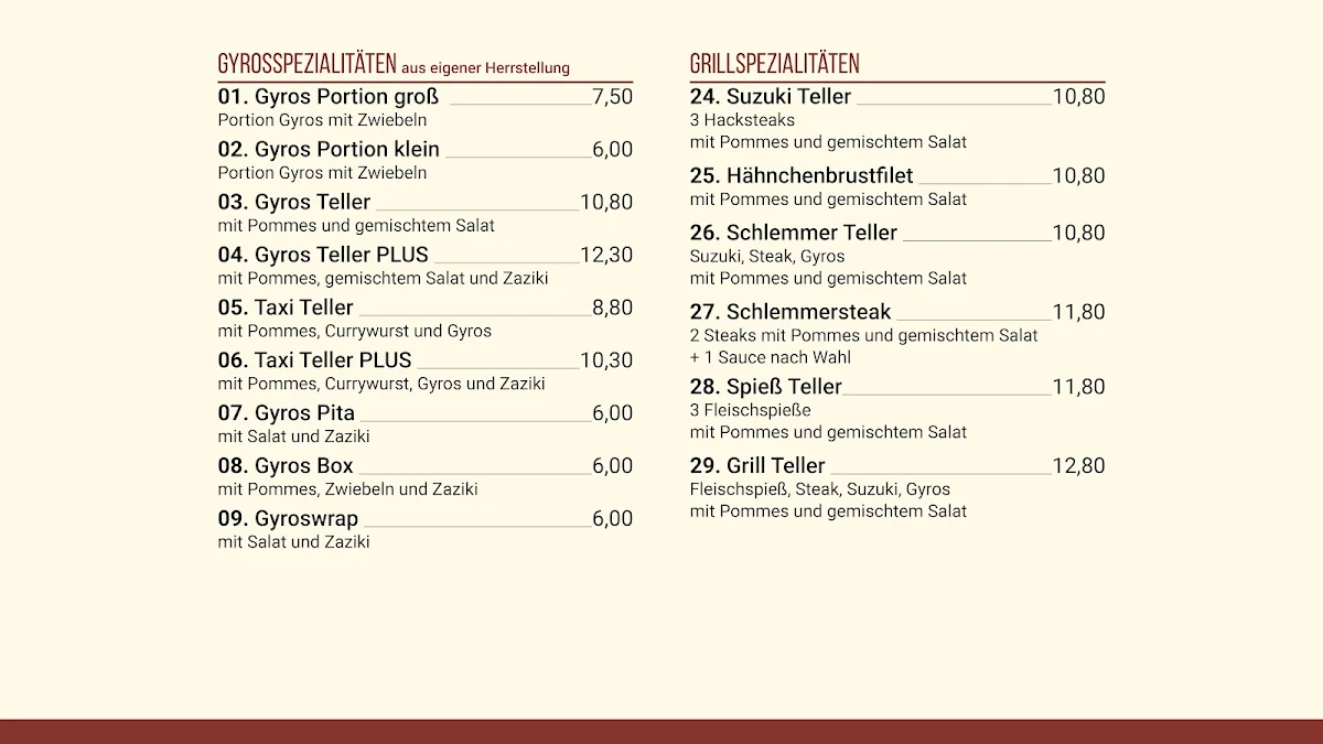Speisekarte, Schlemmerstube Herten-Bertlich