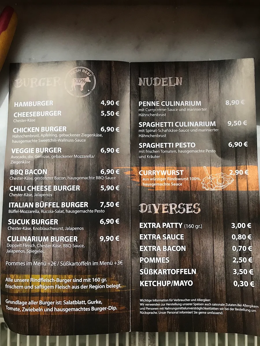 Speisekarte, Burger Culinarium