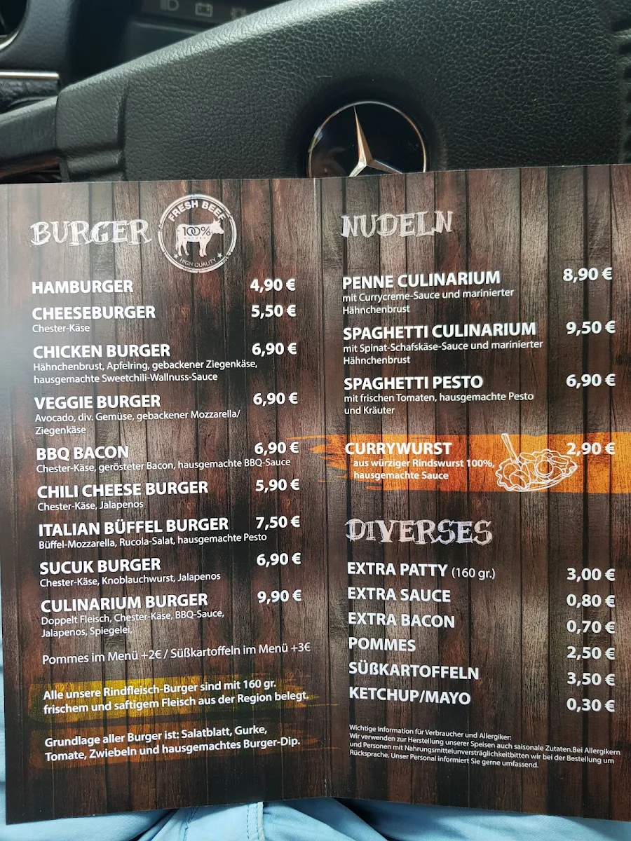 Speisekarte, Burger Culinarium