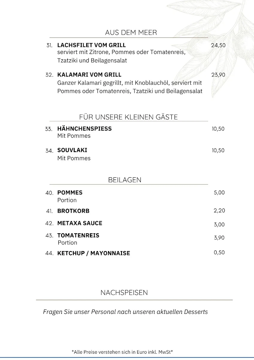 Speisekarte, Akropolis Restaurant