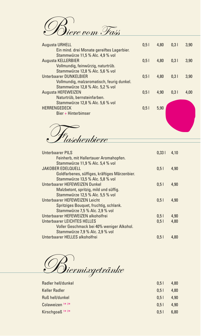 Speisekarte, Restaurant Drei Königinnen