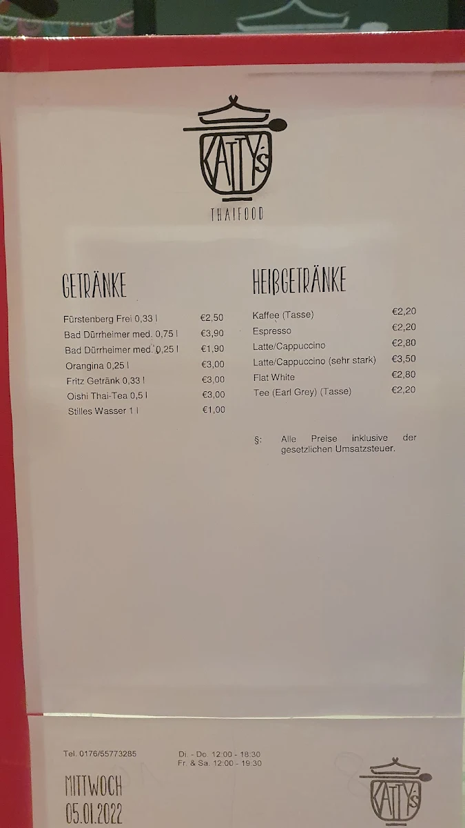 Speisekarte, katty's thaifood