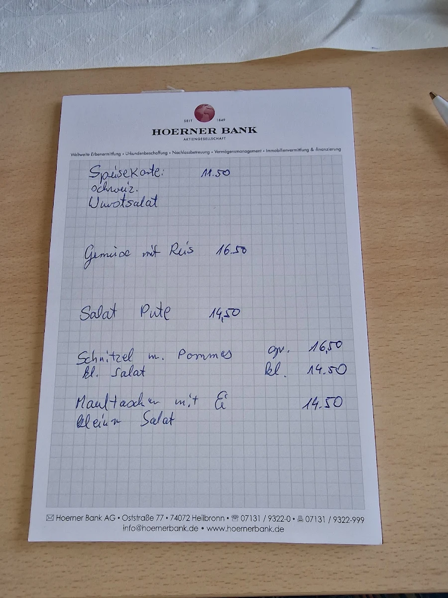 Speisekarte, Sportgaststätte Zum SEPP