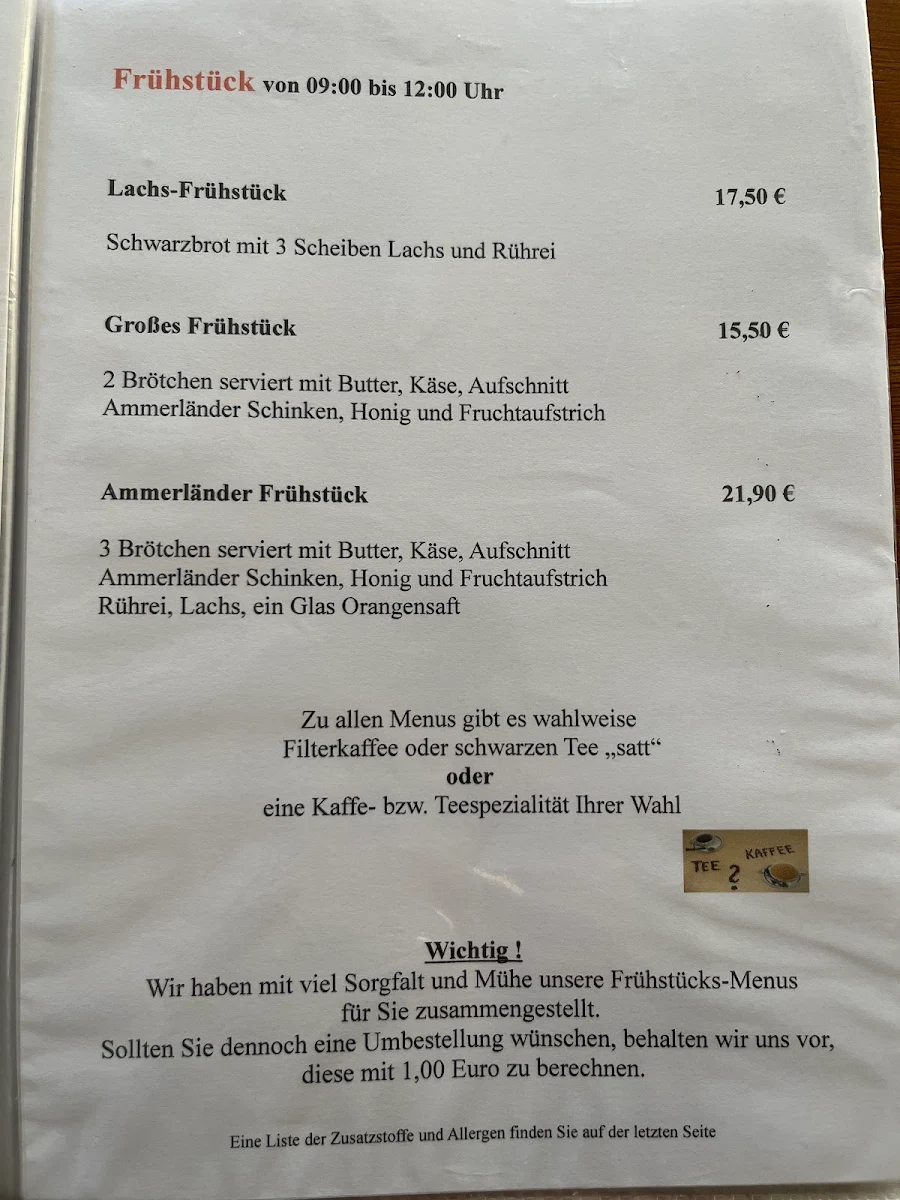 Speisekarte, Ammerländer Landcafe