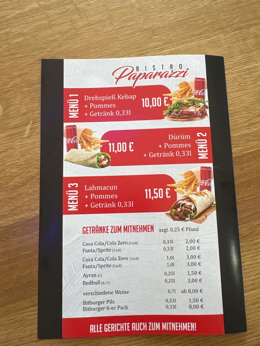 Speisekarte, Bistro Paparazzi
