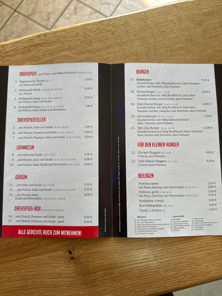 Speisekarte, Bistro Paparazzi