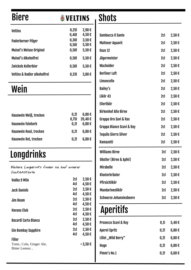 Speisekarte, Restaurant • Café • Bar "Die Fabrik"