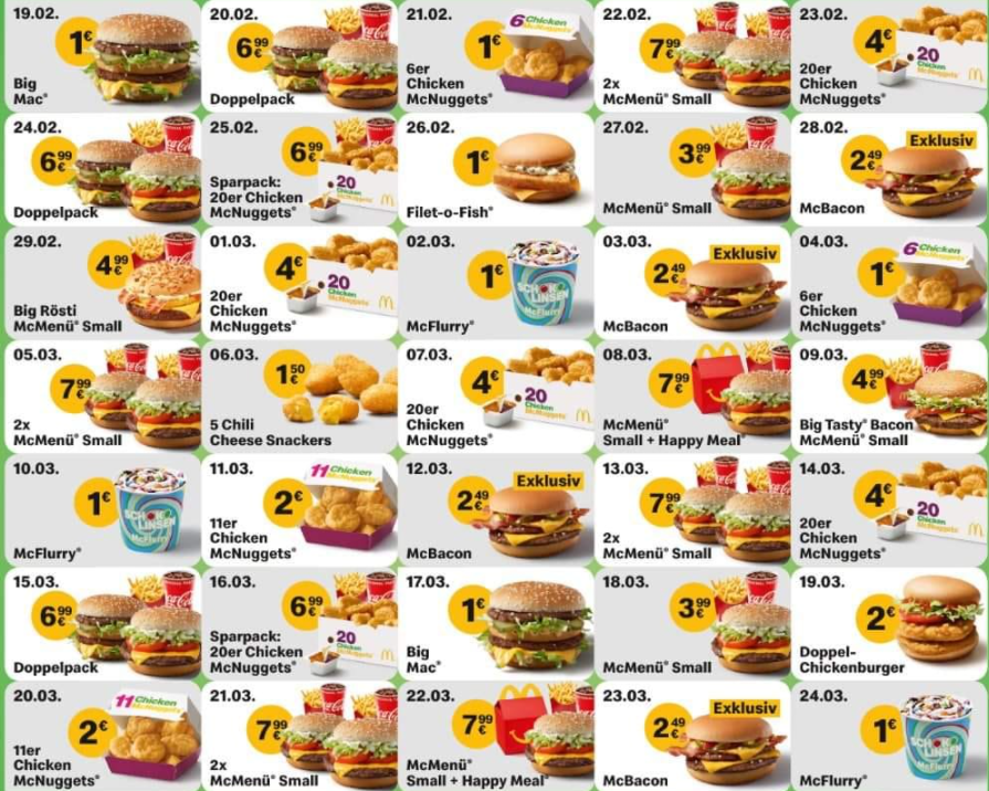 Speisekarte, Burger King