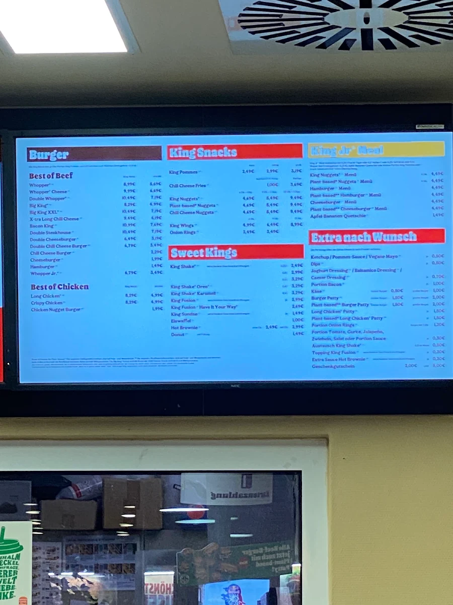 Speisekarte, Burger King