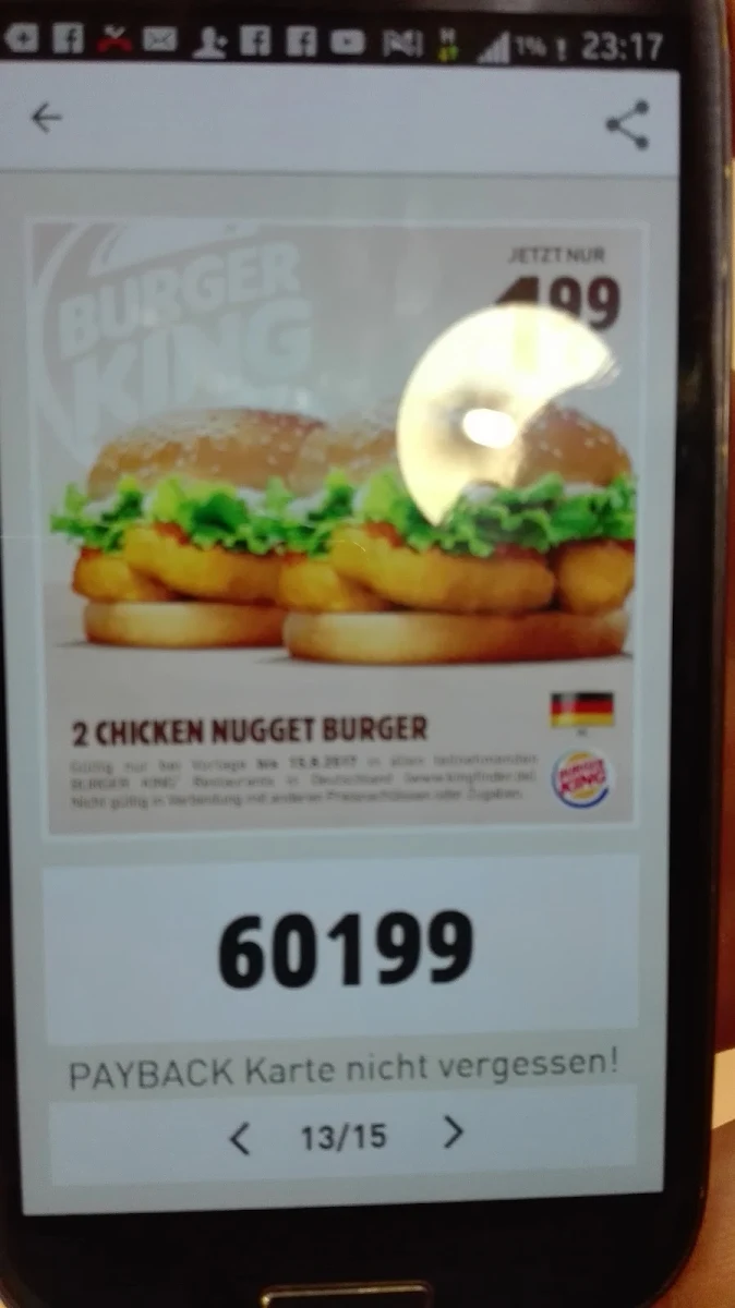Speisekarte, Burger King