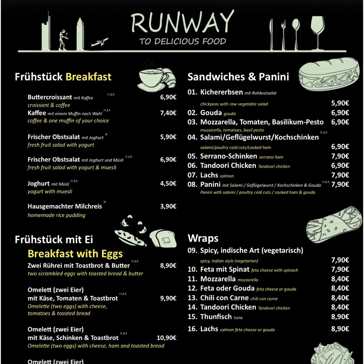 Speisekarte, Runway Sandwiches