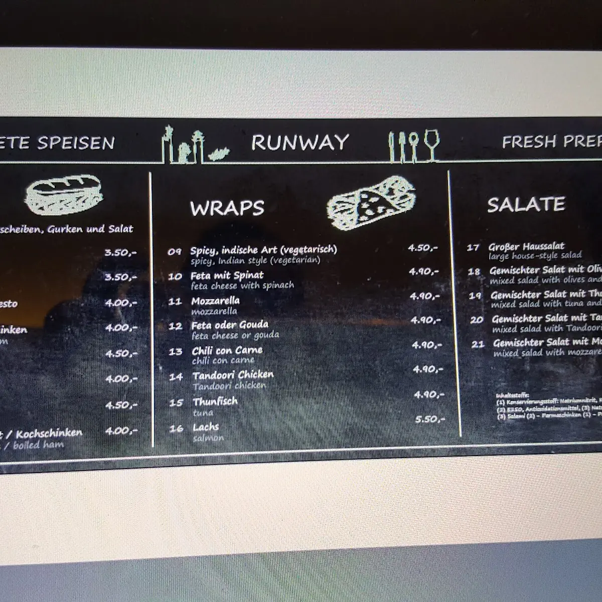 Speisekarte, Runway Sandwiches