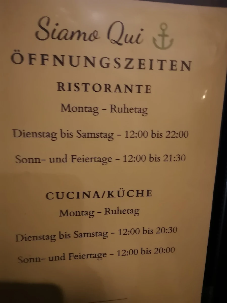 Speisekarte, Ristorante Siamo Qui