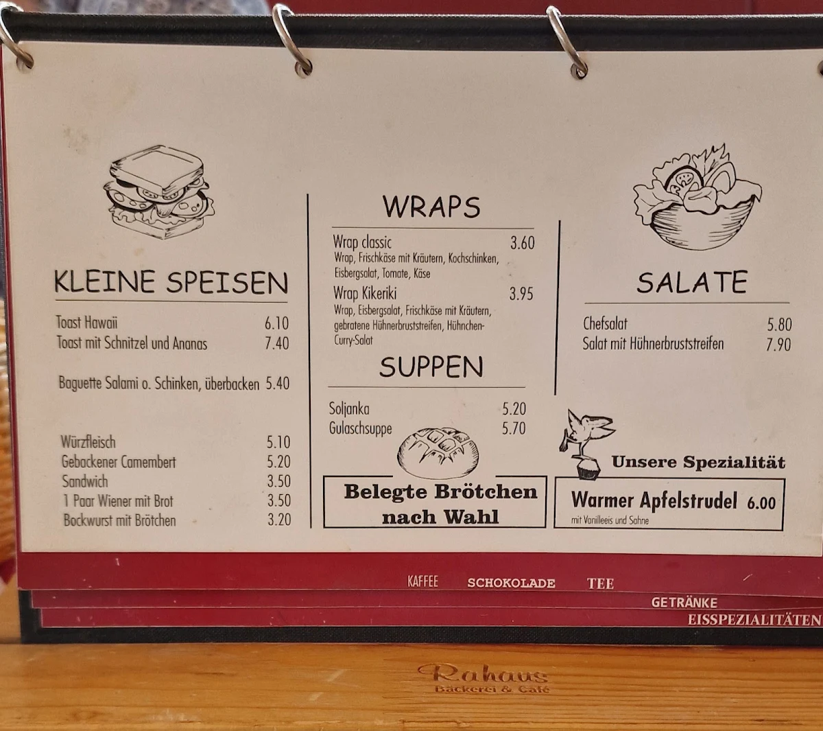 Speisekarte, Bäckerei,Konditorei & Café Rahaus