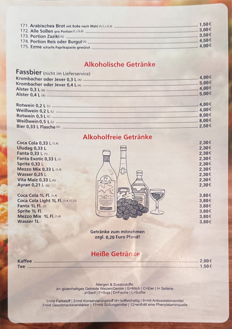 Speisekarte, Pizza Stübchen