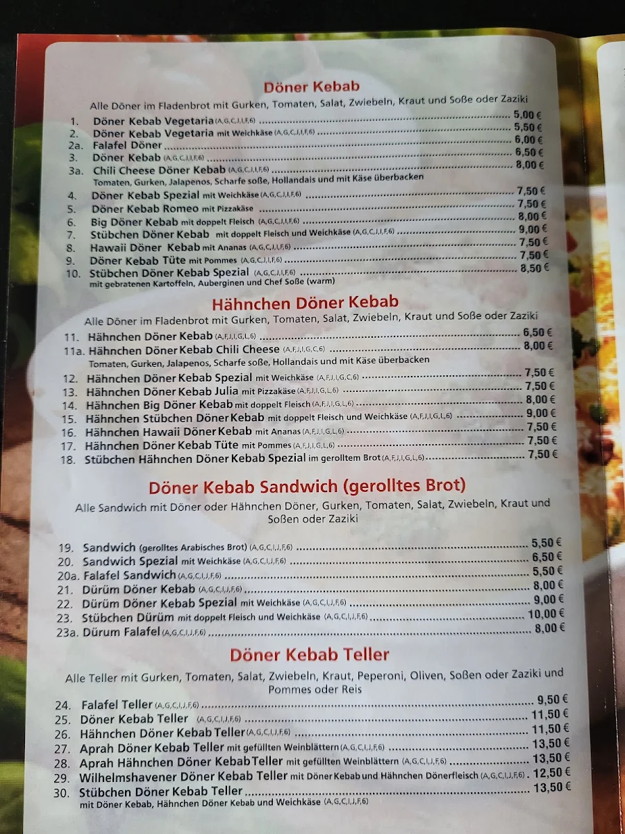 Speisekarte, Pizza Stübchen