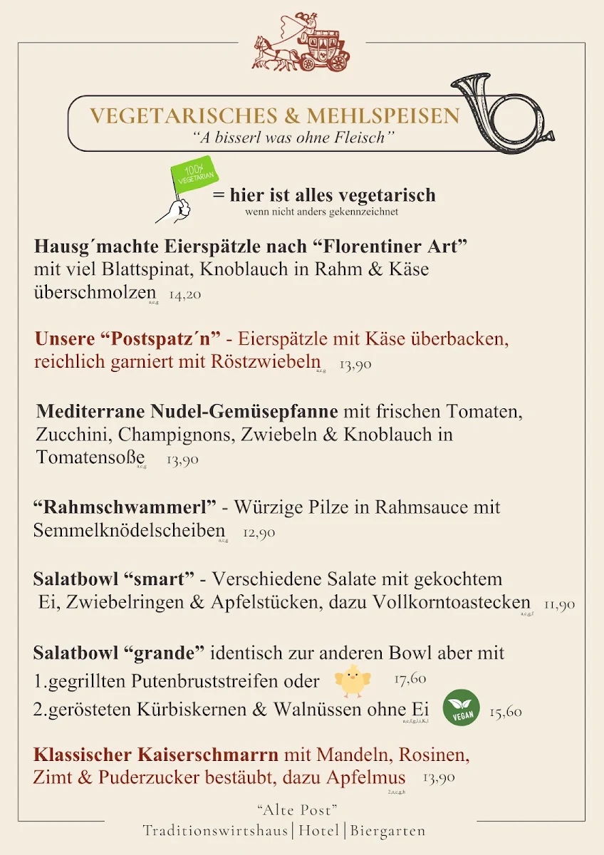 Speisekarte, Traditionswirtshaus "Alte Post"