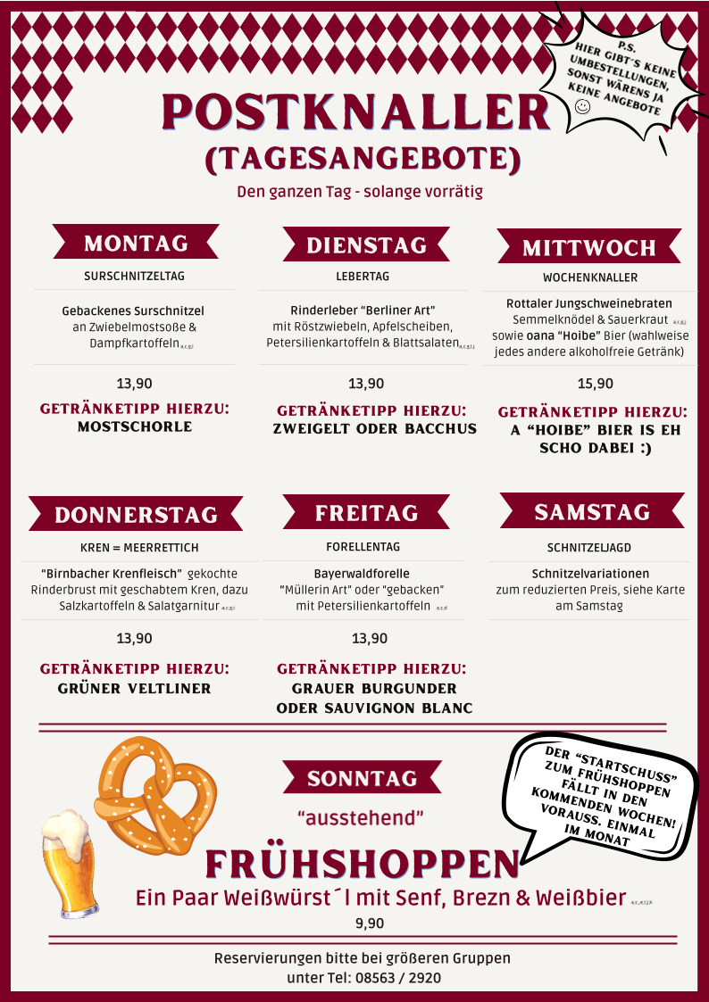 Speisekarte, Traditionswirtshaus "Alte Post"