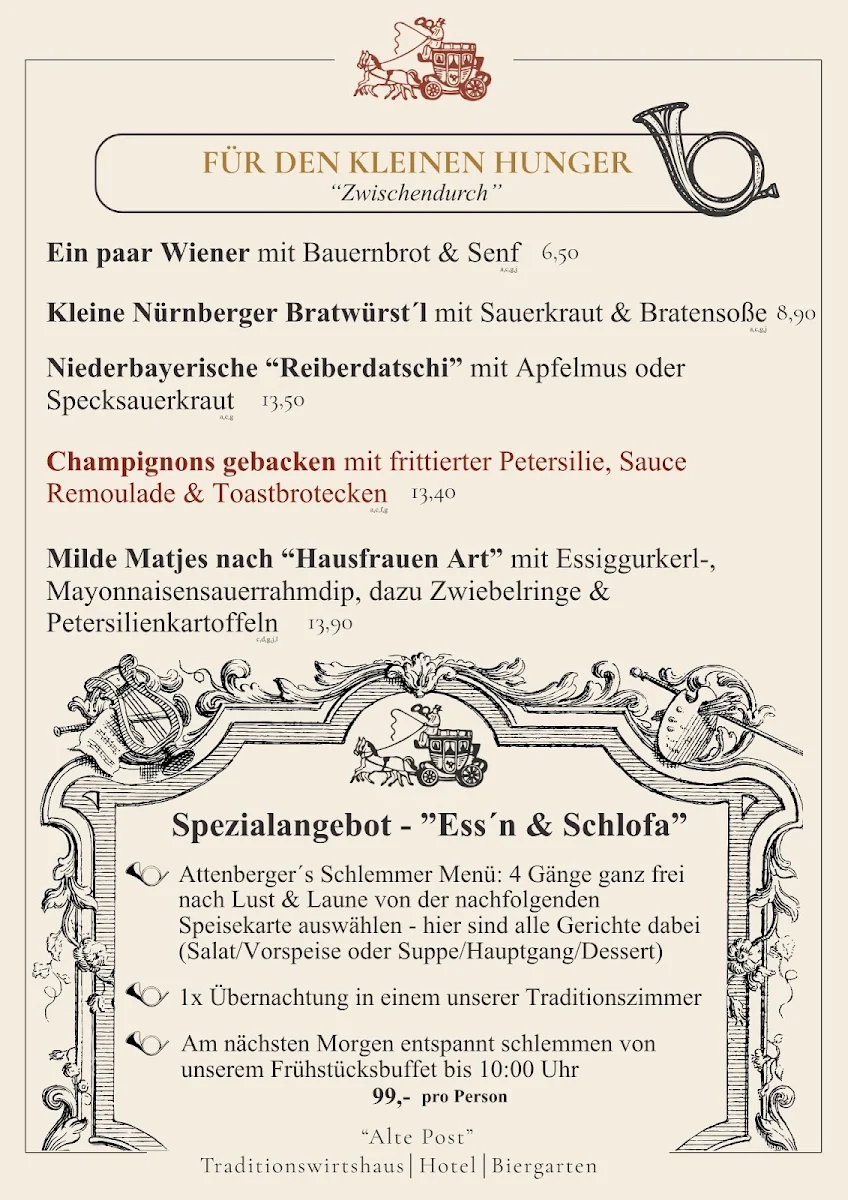 Speisekarte, Traditionswirtshaus "Alte Post"