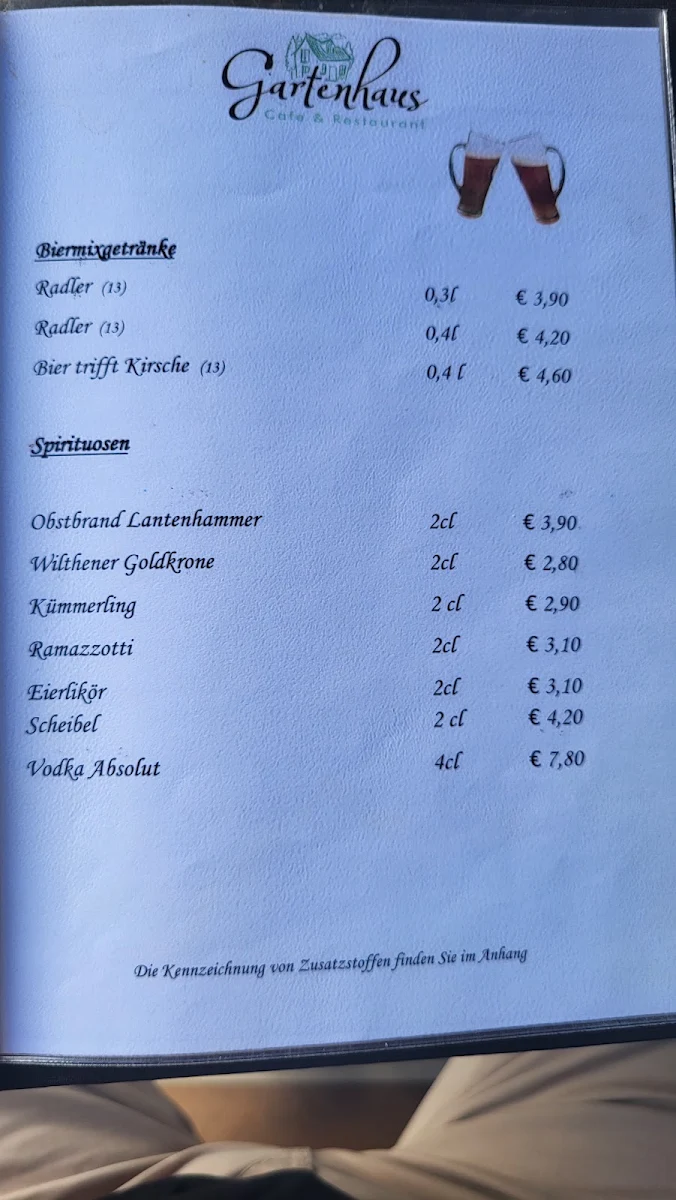 Speisekarte, Gartenhaus - Café & Restaurant