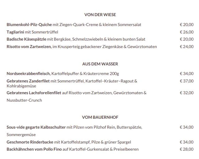 Speisekarte, Restaurant Münstereck