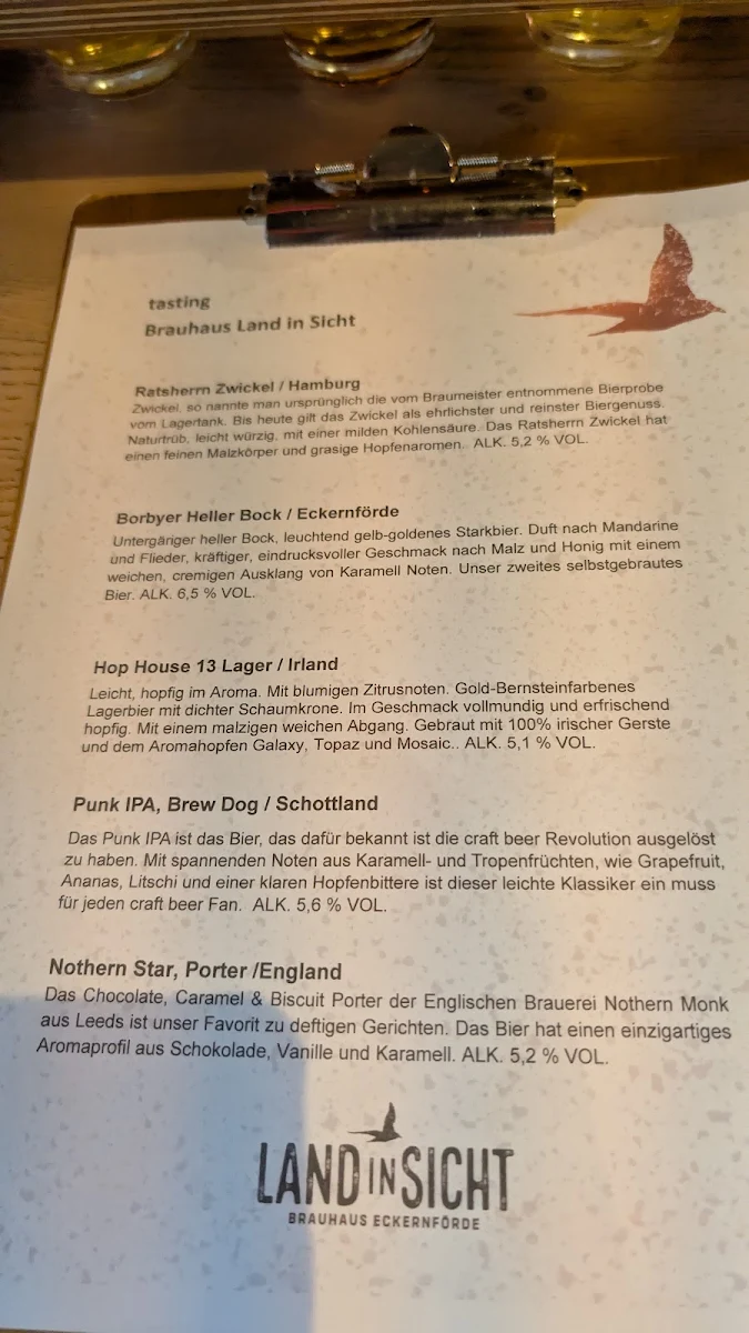 Speisekarte, Land in Sicht Brauhaus