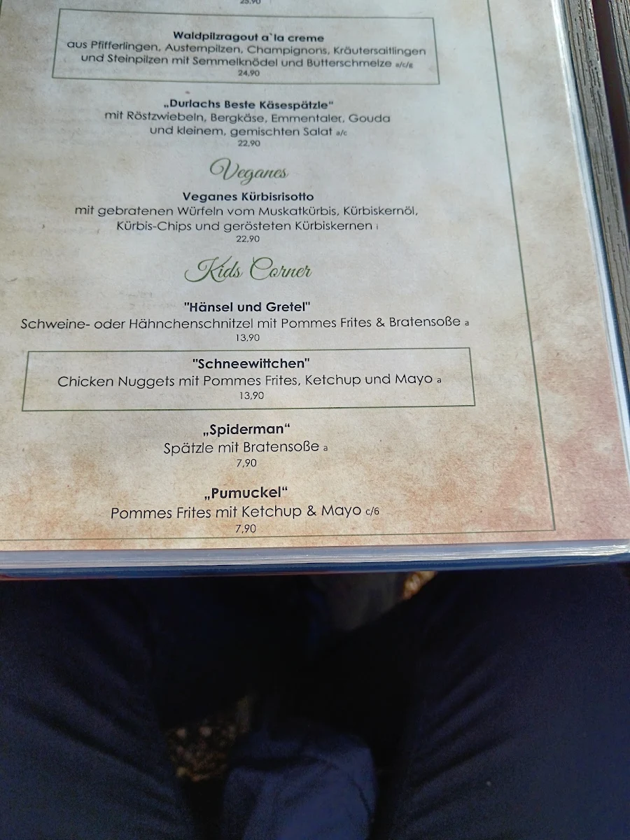 Speisekarte, Restaurant Schützenhaus auf dem Turmberg