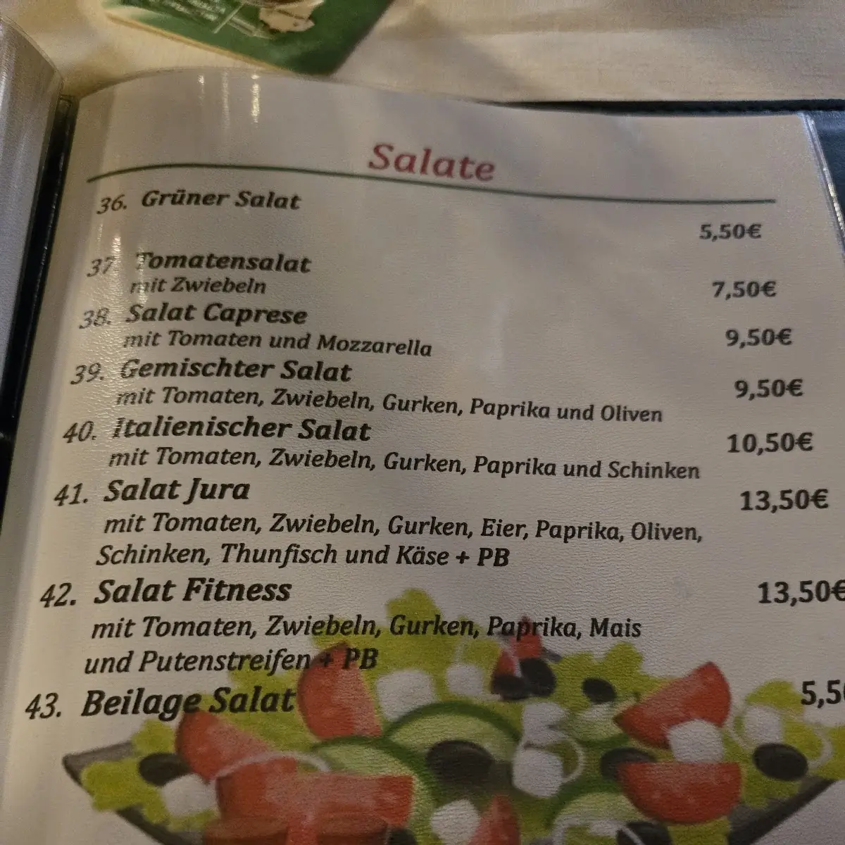 Speisekarte, Jura Gaststätte